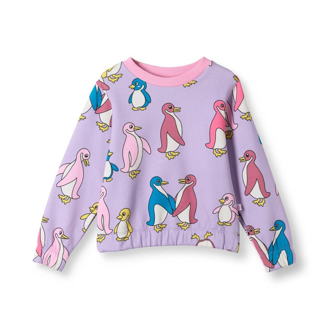 Småfolk Yapeen Sweatshirt Med Pingviner Lilla Heather Purple Heather purple-7-8 Y Lilla 7-8 år Piger