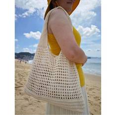 Back To School,Large Women&#39;s Handbags,Women Girls Knitted Shoulder Bags Retro Hollow Woven Large Capacity Floral Decor Shopper Handbags Crochet Bag Cr - Apricot