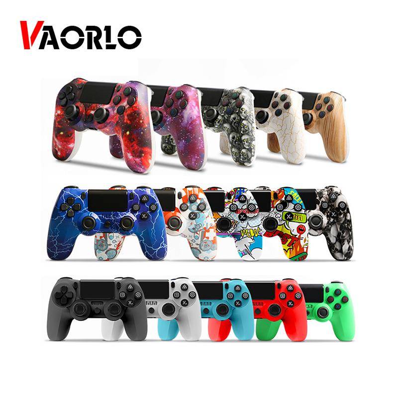VAORLO för PS4 trådlös handkontroll PS4-kontroller Gamepad-kontroll med dubbla vibrationer och triggerknappar med 3,5 mm uttag