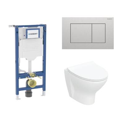 Geberit Duofix 112 cm toiletpakke inkl. Ifö Spira Classic væghængt toilet + toiletsæde, Geberit Sigma40 square, børstet stål