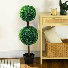 Kunstige Planter, Sæt med 2 Buksbom, 90 cm Kunstig Plante med Dobbelt Kugle, UV-resistent Stueplante, Kunstigt Træ, Plantedekoration til Indendørs, Udendørs, Grøn