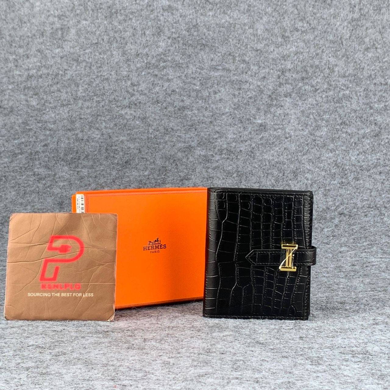 H Bearn Compact Wallet ‘Black Alligator’ (Gold Hardware)