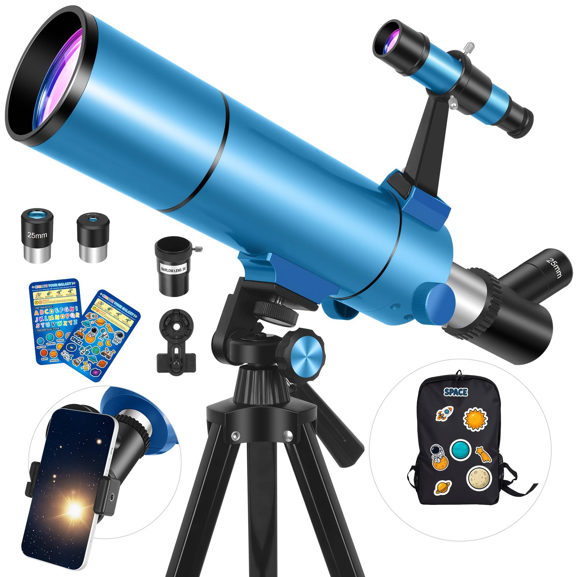 80mm Astronomy Telescope 150x Magnification – Professional Refractor Telescope For Watching, Beginner Friendly, Tripod & Phone Adapter Included