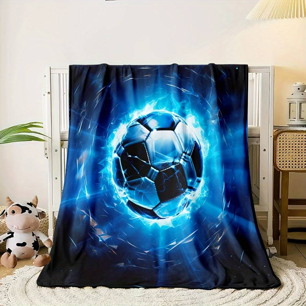 1pc Lightning Football Print Flannel Blanket Lightweight Throw Blanket For Sofa Bed Livingroom Office Couch Travel Camping And Bed