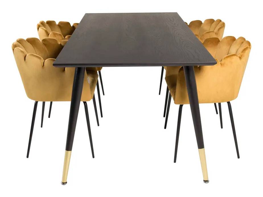 Venture Design Dipp & Limhamn matgrupp Svart/gul 4 st stolar & bord 180 x 90 cm