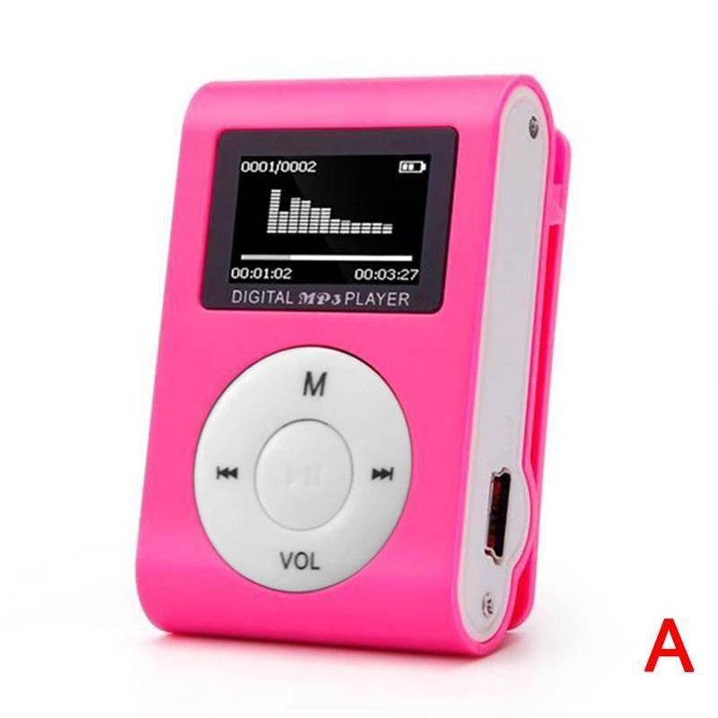 Mini lcd-skärm mp3 spelare med klämma 4 färger stereo usb musikspelare 3.5mm stereojack mp3 spelare - Rosa