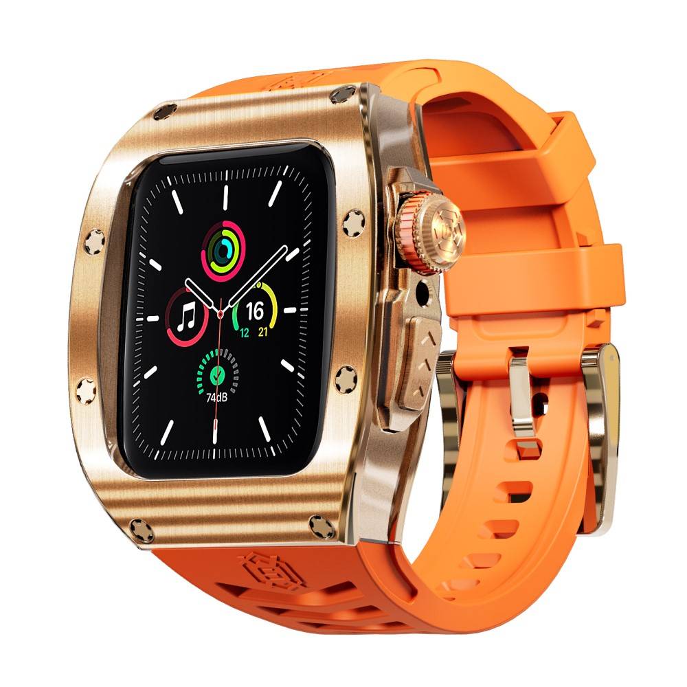 SHELLBOX High Brushed Metal Skal w Strap Apple Watch SE 44mm Rose/Orange
