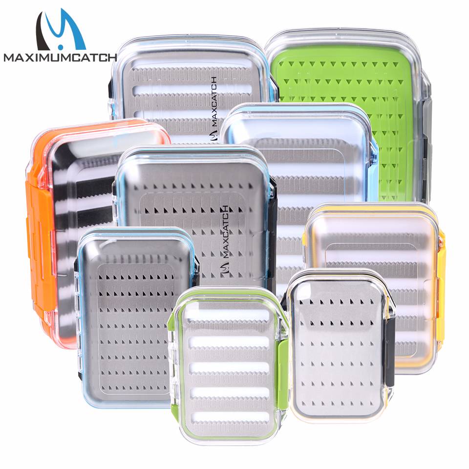MAXCATCH DS Waterproof Double Side Plastic Fly Box High Density Slit Foam Fly Fishing Tackle Storage Box 4 Sizes for Flies Lures