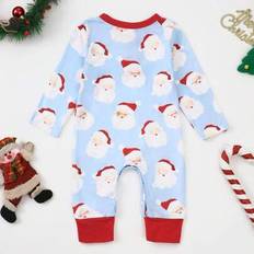 Baby Girl 2st julserie långärmad julgran & candy Cane Print Romper + hatt, söt & kul - Blå (6-9M,9-12M,1-3M,3-6M)