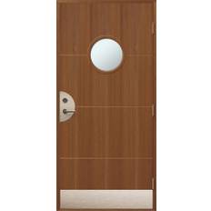 Ytterdörr Emilia Teak - med runt glas 11x21 Högerhängd Klarglas