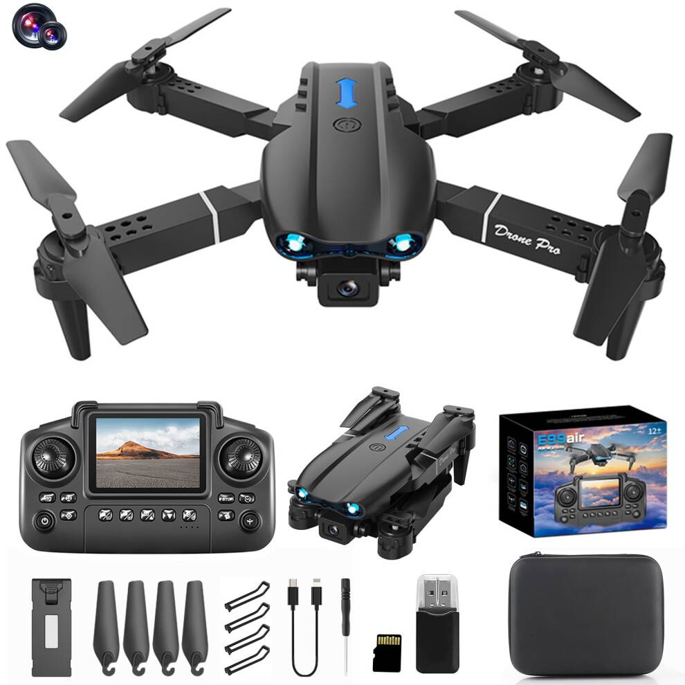 Drone med dobbelt kamera og skærm, 1080P HD, højdehold og forhindringsundgåelse, 2.4G fjernstyret quadcopter til udendørs sjov