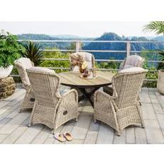 Karibia spisegruppe natur Ø150 med 5 reclinerstoler i naturmix