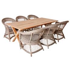 Brafab Brutus & Kamomill matgrupp Teak/beige 6 stolar & bord 200-265 x 100 cm