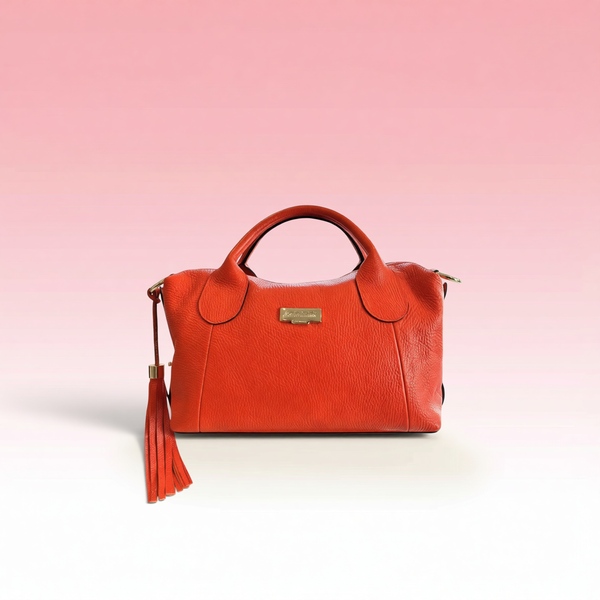 Baldinini Trend - Vibrant Textured Cowhide Shoulder Bag With Tassel - Orange
