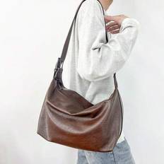Minimalistisk enfärgad retro ins casual axelväska, enaxlad tygväska, axelväska för män, ny casual daglig pendling resor skola högskola student present - Brun