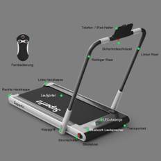 Elektriskt löpband justerbar hastighet fjärrkontroll Bluetooth hopfällbar funktion silver