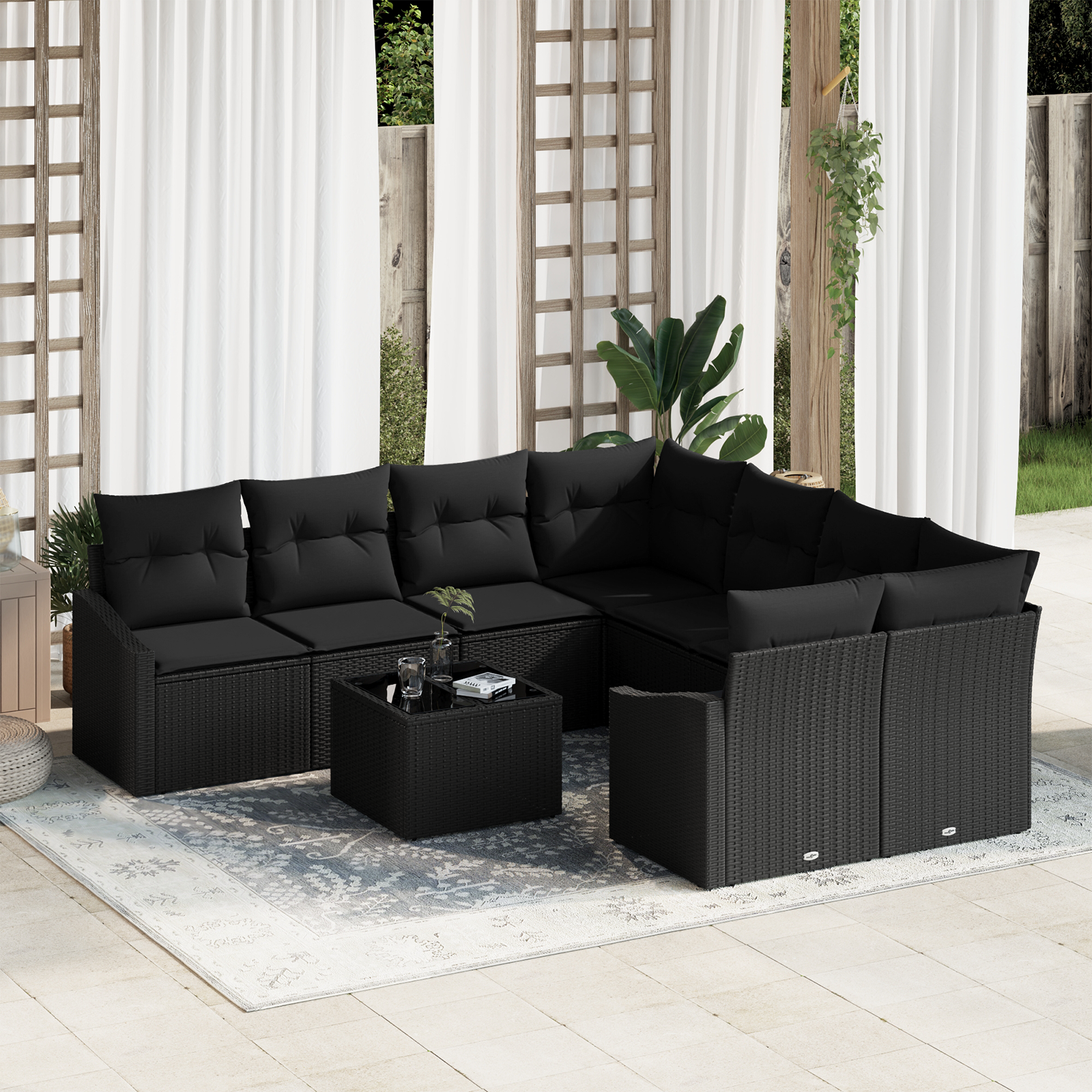 Havesofa Sæt Med Pude Med Opbevaring 9 Dele Sort 55 X 55 X 37 Cm