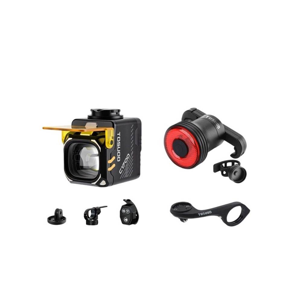 TOSUOD C1700 Bicycle Light with Q3 Taillight Nylon Bracket Rechargeable Wireless Remote Control MTB Bike Front Lamp for Road