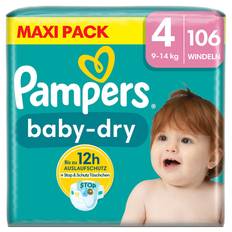 Pampers Baby-Dry bleer, størrelse 4, 9-14 kg, maxipakke (1 x 106 bleer)