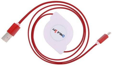 Micro-B / USB-A infällbar USB-kabel - Röd - 1 meter - röd