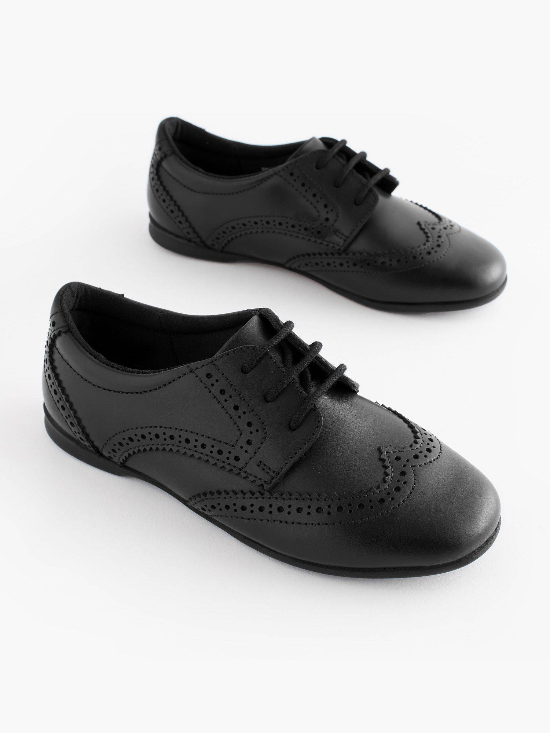 Next Matt Black Standard Fit (F) Leather Brogue Lace-Up School Shoes - EU 38.5 (UK 5.5)