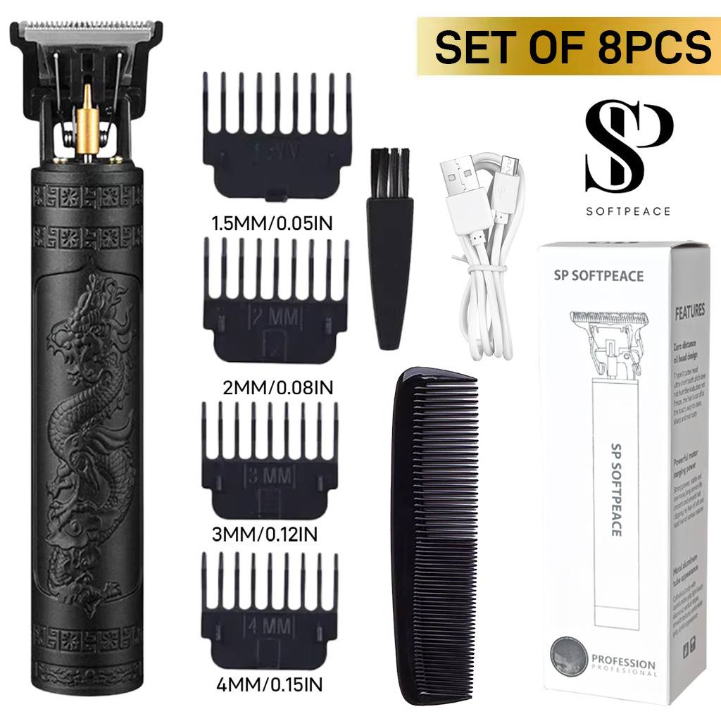 Usb Rechargeable Hair Clipper Vintage Dragon And Phoenix Pattern T9 Hair Trimmer Electric Shaver Men's Body Hair Beard Trimmer Electric Shaver Rechargeable Body Shaver