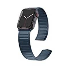 Kompatibelt med Apple Watch-armband Ultra 49 mm, 45 mm, 41 mm, 44 mm, 42 mm, 40 mm, 38 mm, slinga, magnet, läder, länk, loop-reservarmband, klockarmband, magnetiskt läderarmband för iWatch Series 8/SE/SE2/7/6/5/4. Herrar, Baltisk blå, 49MM/45MM/44MM/42MM