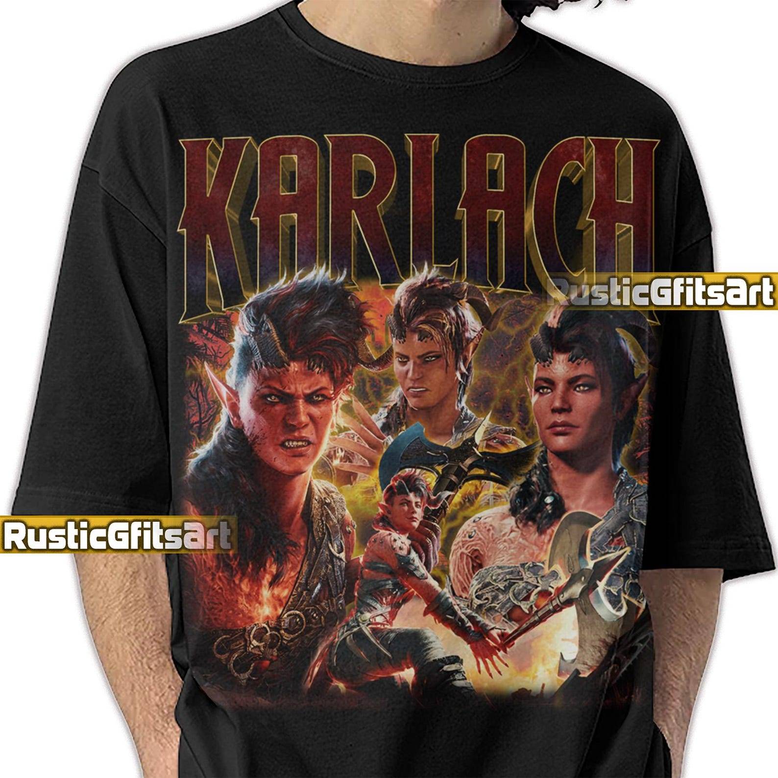 KARLACH BALDUR'S GATE T-shirt, Karlach Anpassat T-shirt, Baldur's Gate 3 Vintage Retro Hyllning Merch, Karlach Rap T-shirt, Rolig BG3 Hyllning Fläktpr