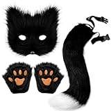 MINGZHE Foxs Therian Mask- och Svansuppsättning, Djurmask Furry Therian Foxs Mask, Kattmask för Maskerad, Plyschmask Fluffy Paws Handskar, Halloween Julfest för Kvinnor (C)