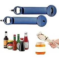 Multifunktionell infällbar flasköppnare, justerbar burköppnare, flasköppnare, rostfritt stål burköppnare, burklock, gripare för köksredskap (blå)
