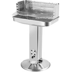 Träkolgrill rostfritt stål, pelargrill, BBQ-grill för camping, strand, trädgård, fest, med 5-vägs justerbar grillrost, förvaringskorg, asklåda och ventilationsregulator, 57 x 38 x 89,5 cm