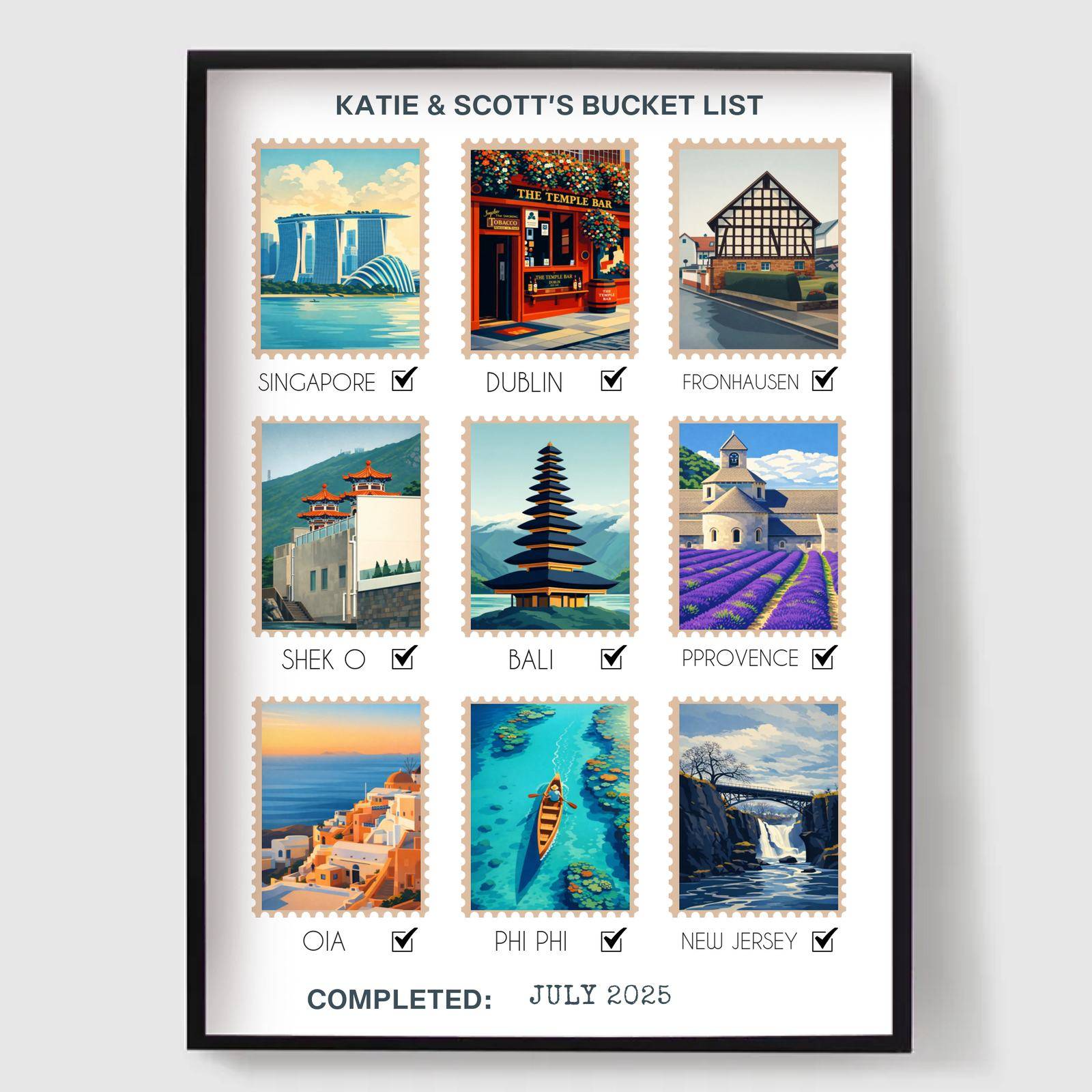 Personaliseret Plakat - Rejseønskeliste - 9 Destinationer