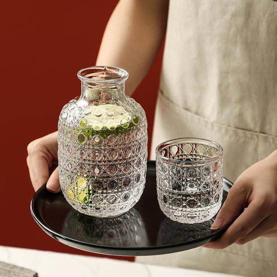Yousheng Vattenkaraff och Glas Set Vintage Nattdrickskoppar Set Klart Nattduksbordsglas Saftkanna för Vatten Te