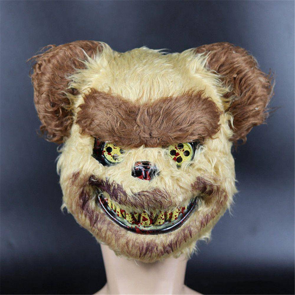 Läskig Spökkanin Björn Blodig Skrämmande Huvudbonad Halloweenmask Mördare Mask Vuxenmask beige