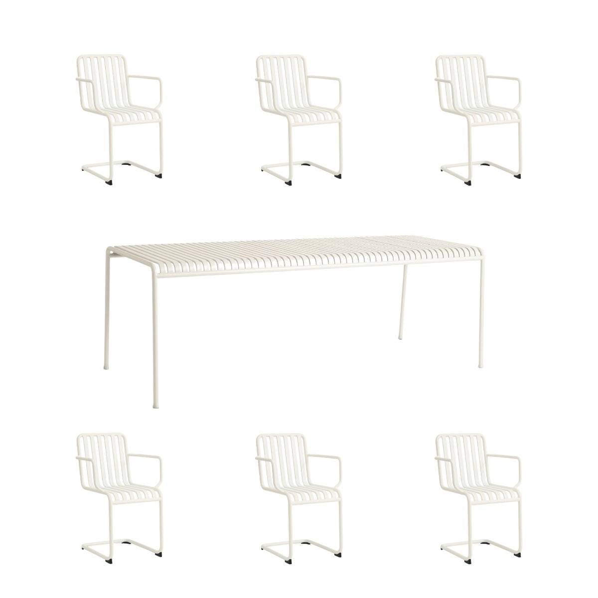 HAY Palissade Sæt Table L220 x 6 Palissade Cantilever Armchair - Cream White
