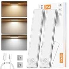 SUWIN LED-kökslampa med rörelsesensor, dimbar LED-kökslist med tre färgtoner, USB-laddningsbar skåplampa för kök, garderob, trappa, hall, garage, 2-pack
