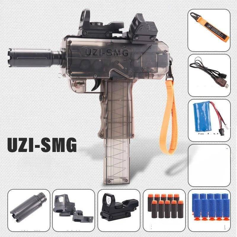 UZI Leksakspistol Elektrisk Mjukkul Kontinuerlig Eld Automatgevärsmodell Skjutvapen Blaster för Vuxna Pojkar Utomhus CS Rekvisita
