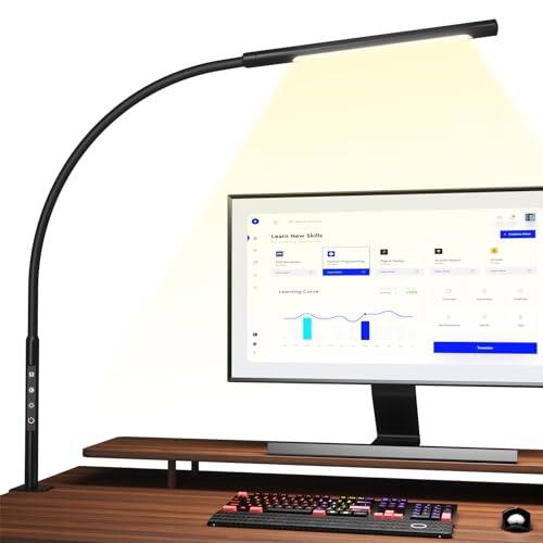 EYOCEAN LED Schreibtischlampe, Augenschutz Klemmleuchte, Klemmlampe Einstellbare Dimmen & Farbtemperaturen, Büro Tischlampe, Klemmlampe mit Speicherfunktion und Timerfunktion, 12W, Schwarz
