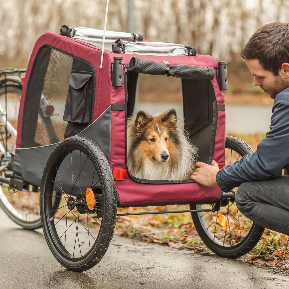 Trixie Cykelvagn till Hund Röd & Svart (S)