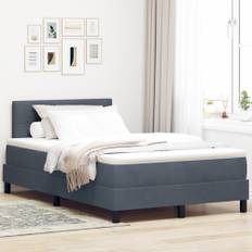 Boxspring Säng med Madrass Mörkgrå Liten Dubbel Sammet