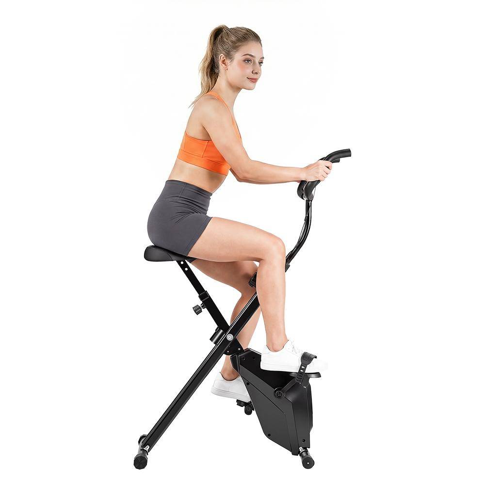 YZJ-508 Folding Magnetic Exercise Bike 16 Resistance Levels Adjustable Seat LCD Monitor Compact Indoor Fitness X-Bike for Home Use