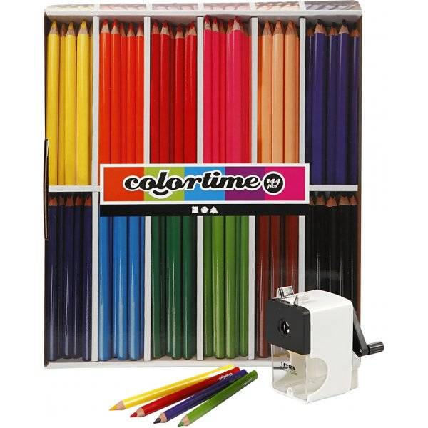 Colortime Färgpennor + pennvässare - mixade färger 12 x 12 st