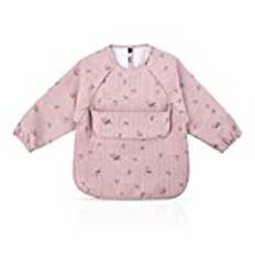 Vicloon babyhaklappar med ärmar, långärmade haklappar haklapp vattentät med fickor, Lång ärm Bibs för matning och lek med din baby för babybarn 6 till 12 månader (Rose)