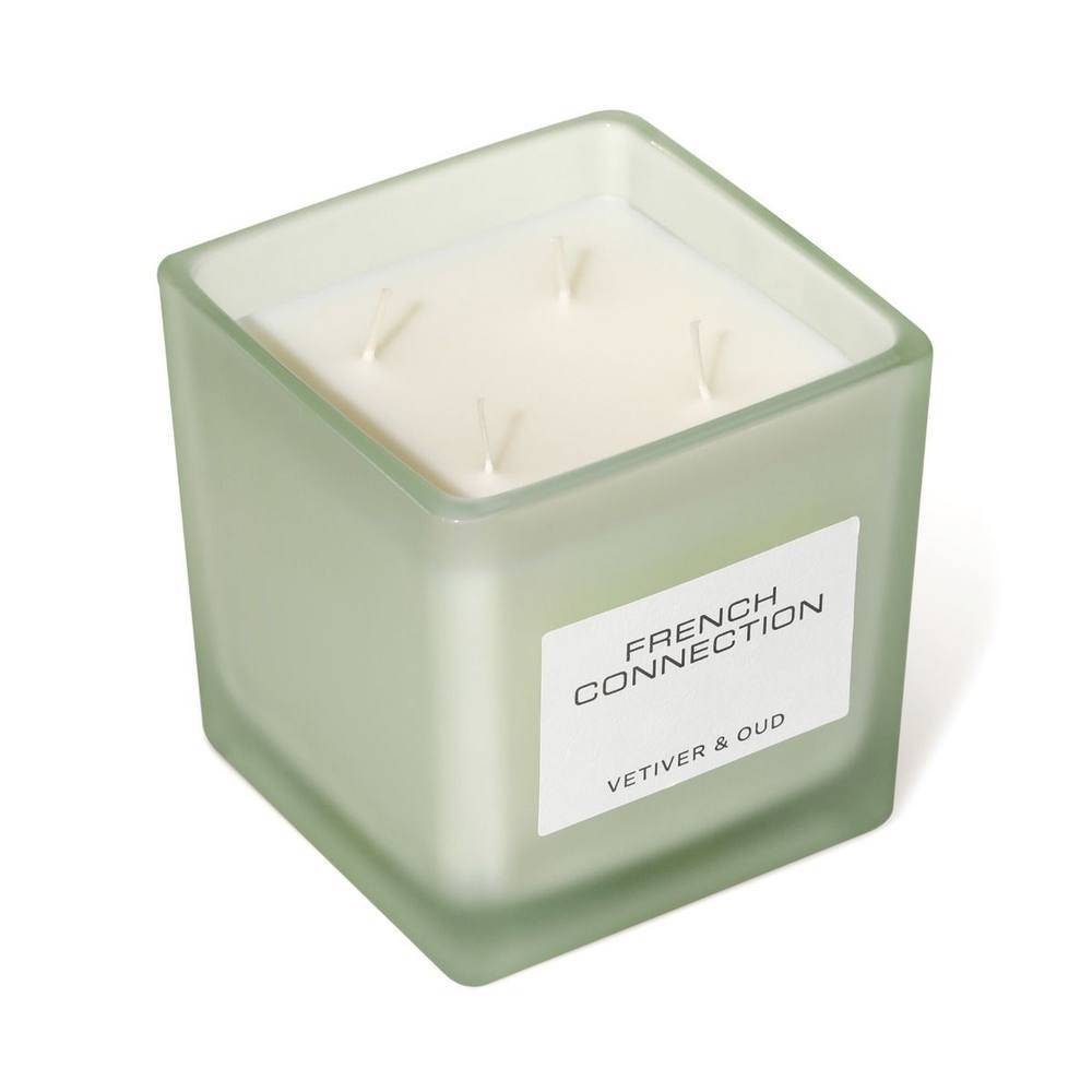 French Connection Vetiver & Oud Luxury Square Candle 800g – 4 Wick Scented Candle in Green - One Size