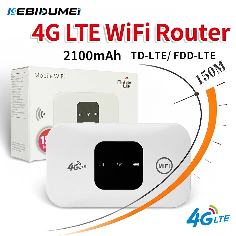 Kebidumei 4G LTE Router 150Mbps Mobile Wifi Hotspot Wireless Wi-Fi MiFi Modem with SIM Card Slot for Outdoor Home Office Travel