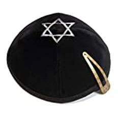 JL Kippha's svart sammet Davidsstjärna broderad Kippa Yarmulke judisk kippa Isreal keps Judaica med klämma, svart, one size