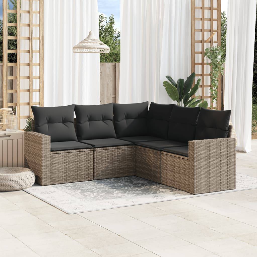 Sofasæt Til Haven 5 Dele Med Hynder Polyrattan - Grå / Uden bord