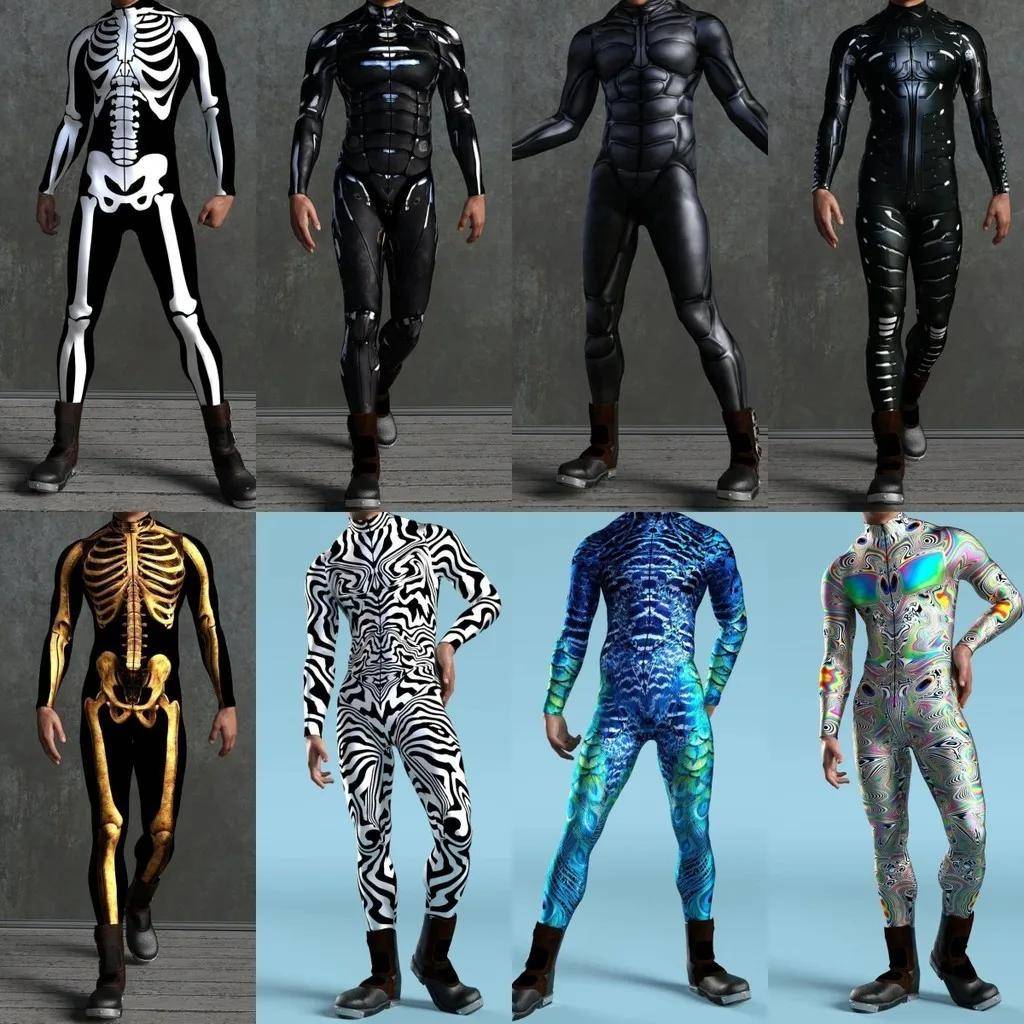 3D Digitaltryckta Scenkostymer för Vuxna Halloween-evenemang Karneval Temafest Cosplay-kostym Rollspelsspel Jumpsuit cm gray
