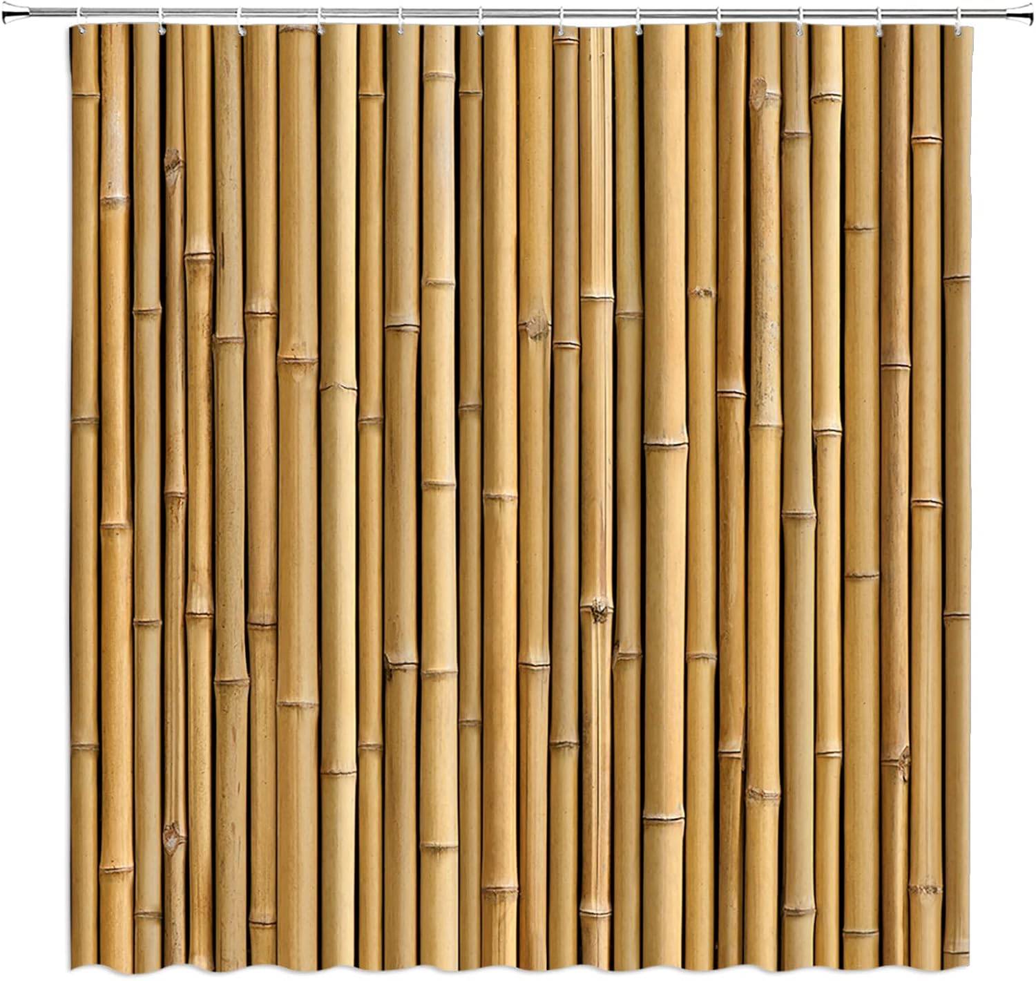 Vattentät duschdraperi med naturligt bambupinnmönster 180X180cm - 3D-tryckt trätextur badrumsgardin för ekoinredning