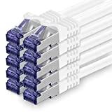 1aTTack.de 10x 0,25m CAT7 Nätverkskabel RJ45 10 Gigabit SFTP PIMF - Vit